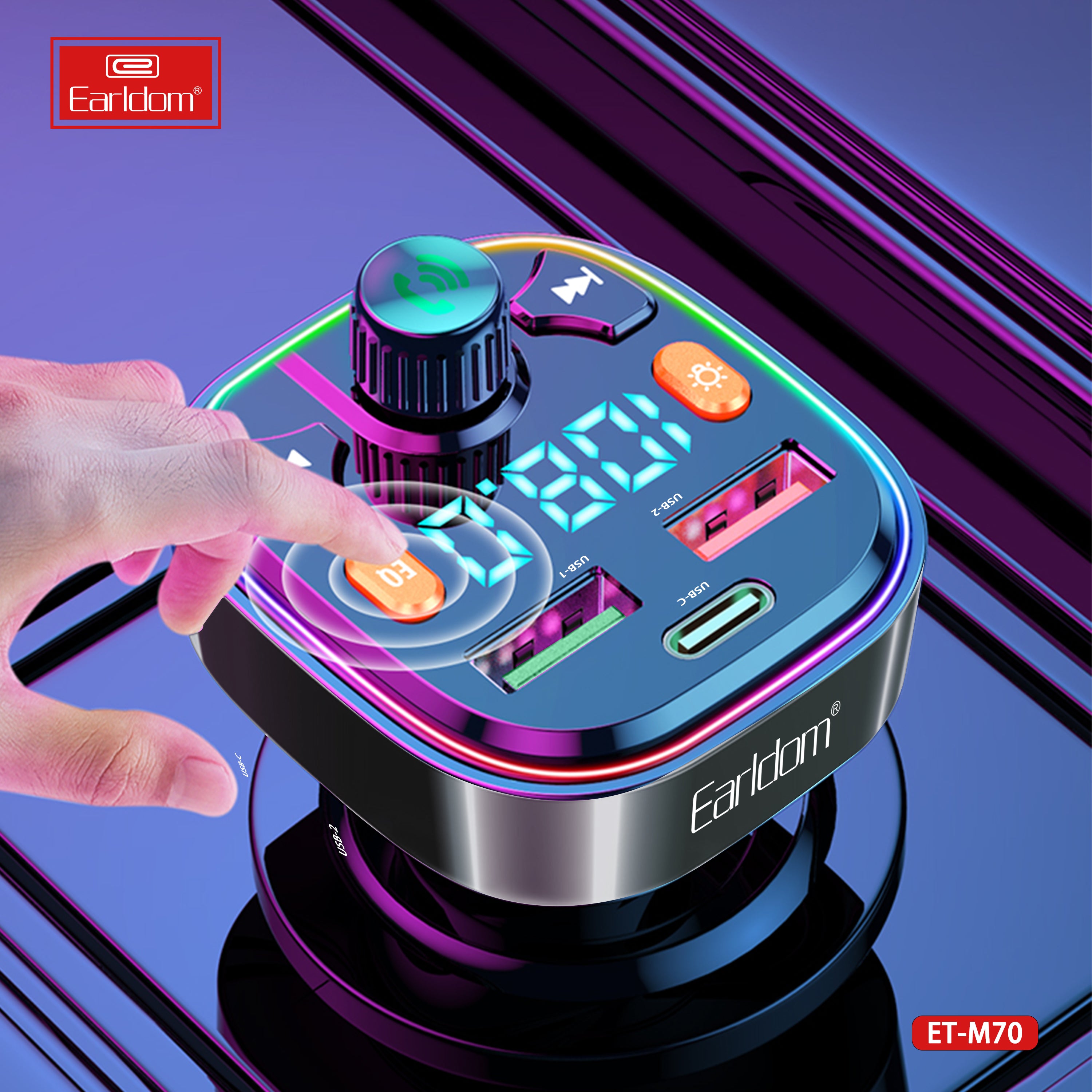 ET-M70 FM Transmitter Bluetooth Car kit with Type C to C Charger ET-M70 FM Transmitter Bluetooth Car kit with Type C to C Charger